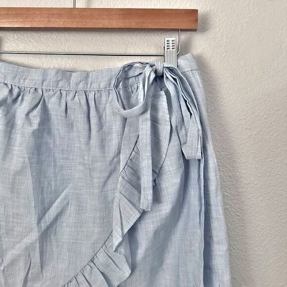 MADEWELL | Chambray Light Blue Ruffle Wrap Skirt Meadow Short Cotton | Size 8 - Picture 3 of 8